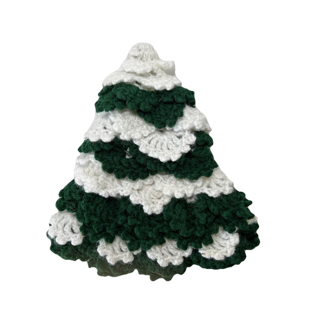 Handmade Vintage 11" Crochet Christmas Tree Decor Cottage Country Kitschy Retro - Picture 9 of 9